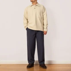 Wide Fit Trouser - Soft Navy Herringbone