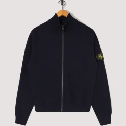 Zip Up Ribbed Funnel Knit - Navy Blue (V0020)