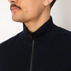 Zip Up Ribbed Funnel Knit - Navy Blue (V0020)